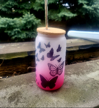 Butterfly pink bamboo tumbler